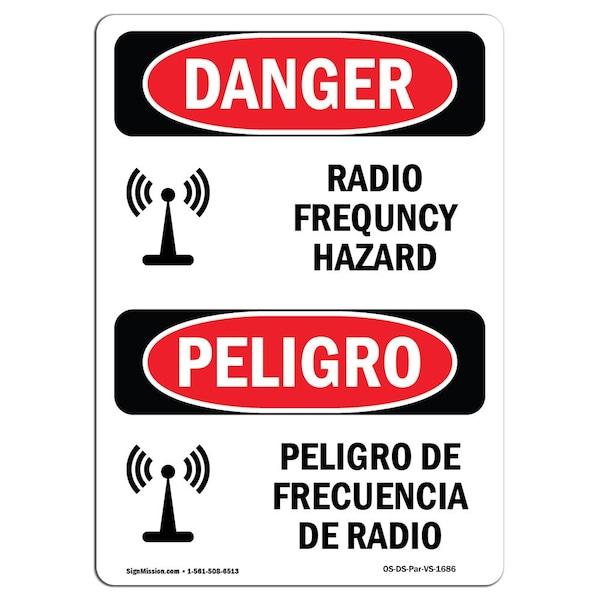 Safety Sign, OSHA, 24" Height, Aluminum, Radio Frequency Hazard With Symbol, Spanish